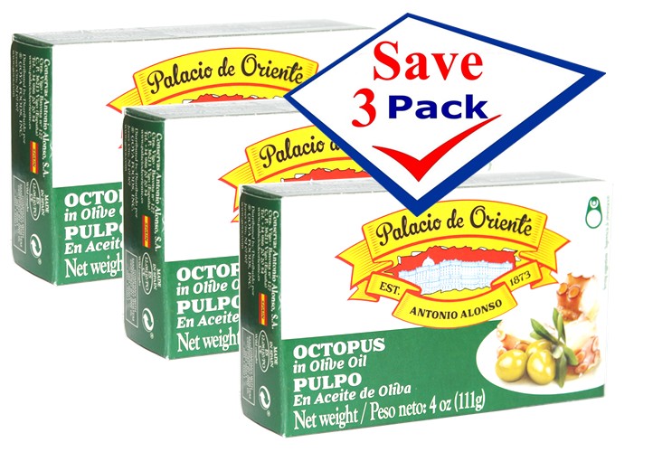 Palacio De Oriente octopus in olive oil  4 oz. From Spain Pack of 3